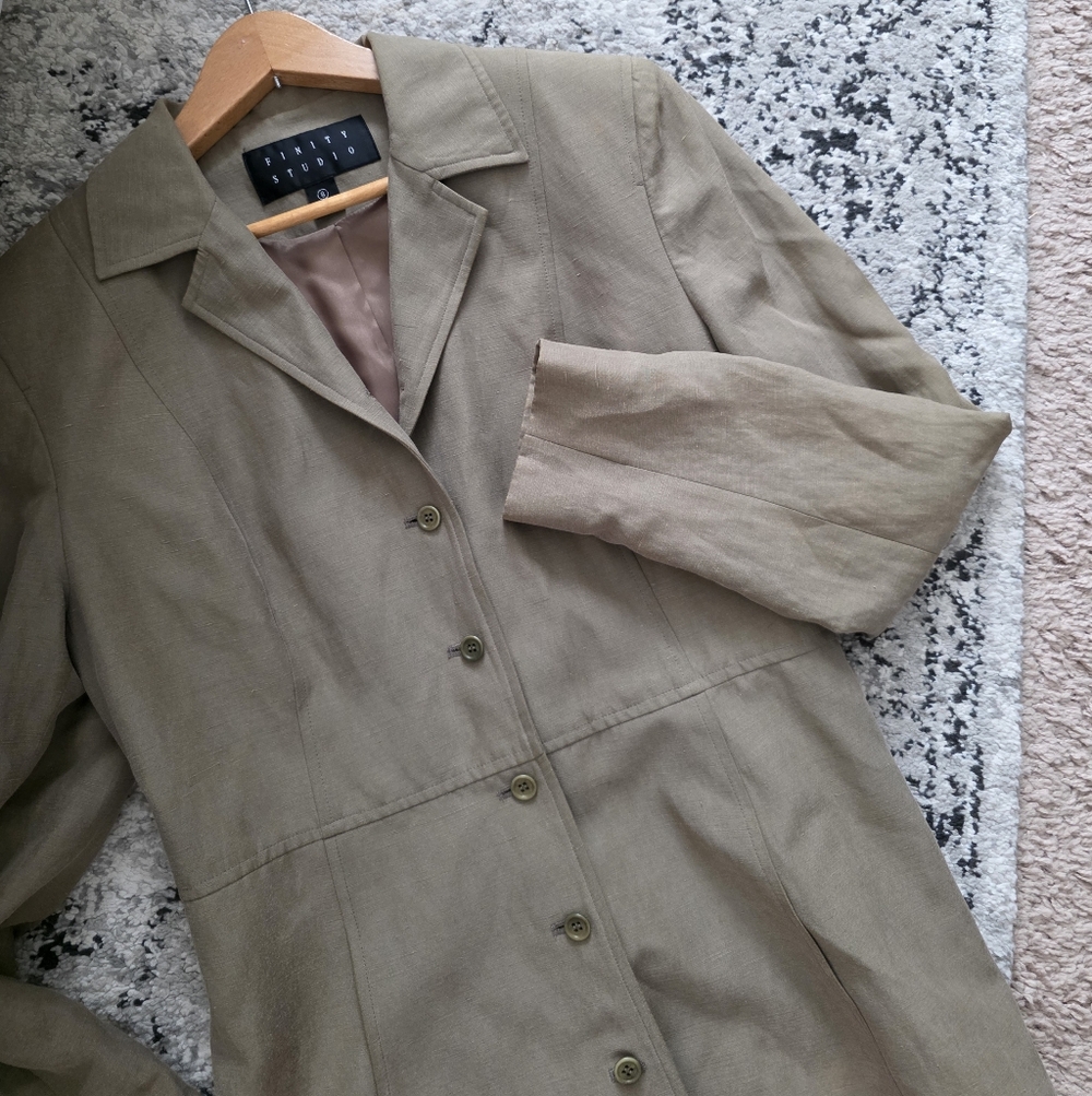 Vintage Silk Linen Blazer Finity Studio Womens 8 Tan Beige 90s